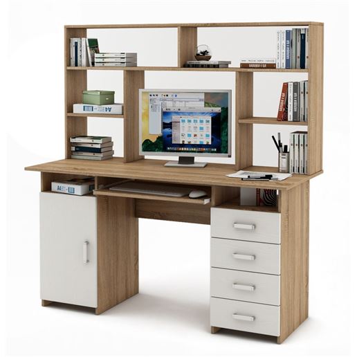 Письменный стол Лайт-7К с надстройкой-Дуб-сонома/Белый