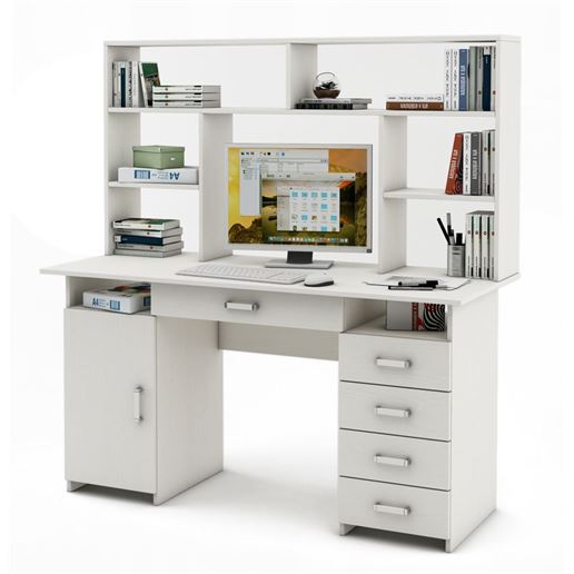Письменный стол Лайт-7Я с надстройкой-Белый