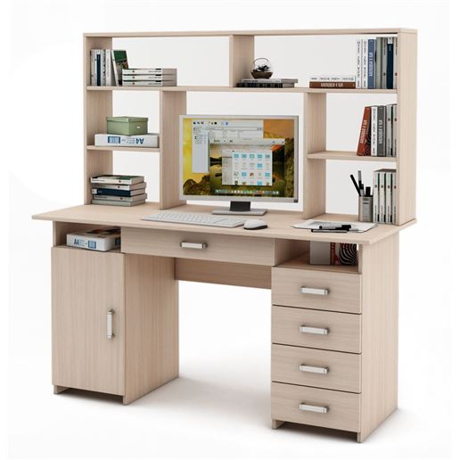 Письменный стол Лайт-7Я с надстройкой-Дуб-молочный