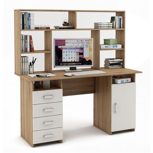 Письменный стол Лайт-8 с надстройкой-Дуб-сонома/Белый