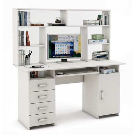 Письменный стол Лайт-8К с надстройкой-Белый