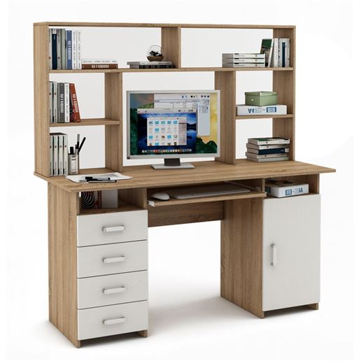Письменный стол Лайт-8К с надстройкой-Дуб-сонома/Белый