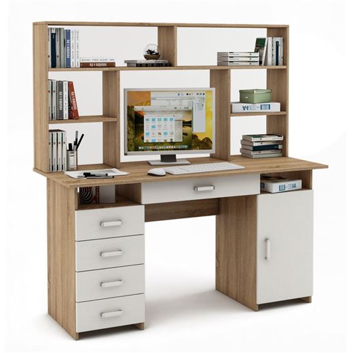 Письменный стол Лайт-8Я с надстройкой-Дуб-сонома/Белый
