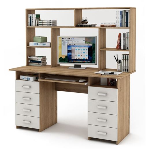 Письменный стол Лайт-9К с надстройкой-Дуб-сонома/Белый