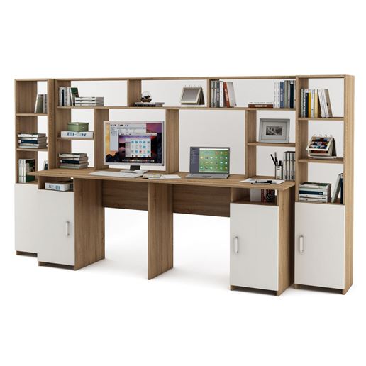 Уголок школьника Лайт-12 с надстройкой  (СТЛТ-1 + ПСЛТ-12-СН + СТЛТ-1)-Дуб-сонома/Белый