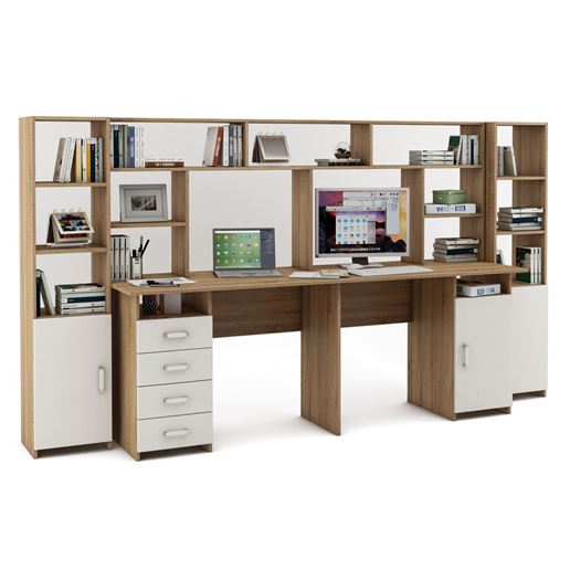 Уголок школьника Лайт-14 с надстройкой  (СТЛТ-1 + ПСЛТ-14-СН + СТЛТ-1)-Дуб-сонома/Белый