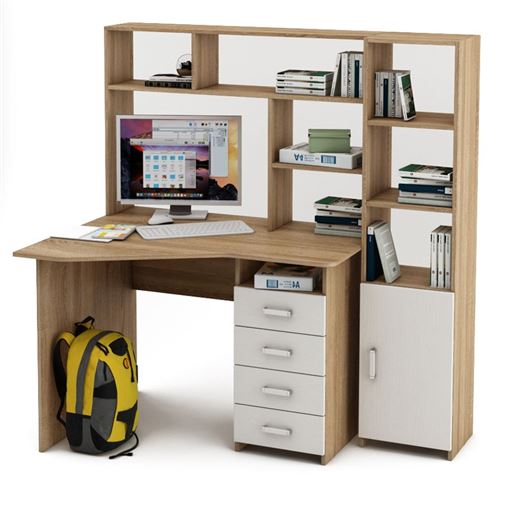 Уголок школьника Лайт-19 с надстройкой  (УСЛТ-19-СН + СТЛТ-1)-Дуб-сонома/Белый
