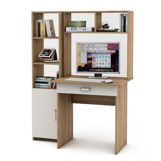 Уголок школьника Лайт-1Я с надстройкой (ПСЛТ-1Я-СН + СТЛТ-1)-Дуб-сонома/Белый