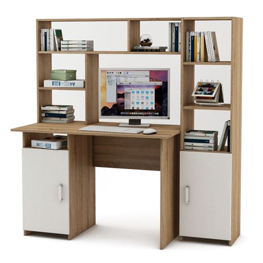 Уголок школьника Лайт-2 с надстройкой  (ПСЛТ-2-СН + СТЛТ-1)-Дуб-сонома/Белый