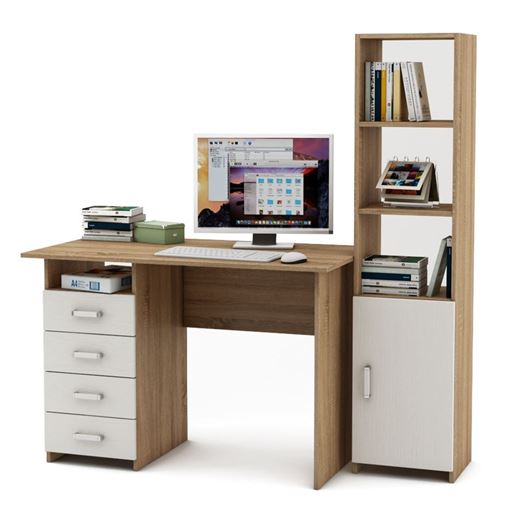 Уголок школьника Лайт-4 с надстройкой  (ПСЛТ-4-СН + СТЛТ-1)-Дуб-сонома/Белый