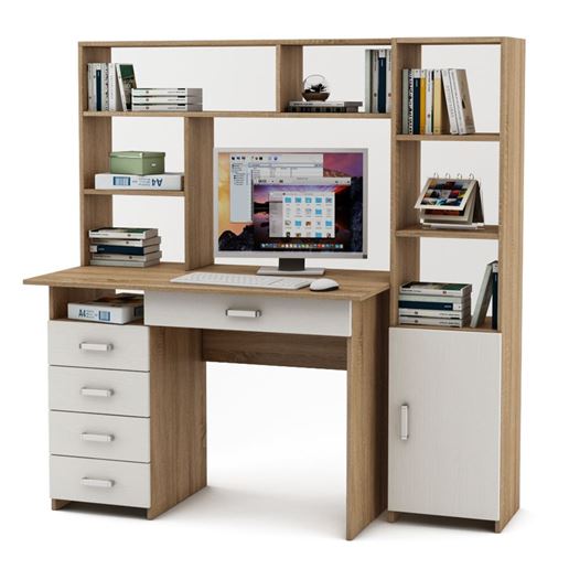 Уголок школьника Лайт-4Я с надстройкой (ПСЛТ-4Я-СН + СТЛТ-1)-Дуб-сонома/Белый