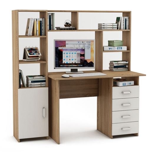 Уголок школьника Лайт-5 с надстройкой  (ПСЛТ-5-СН + СТЛТ-1)-Дуб-сонома/Белый