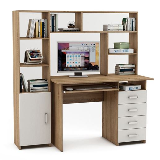 Уголок школьника Лайт-5К с надстройкой (ПСЛТ-5К-СН + СТЛТ-1)-Дуб-сонома/Белый