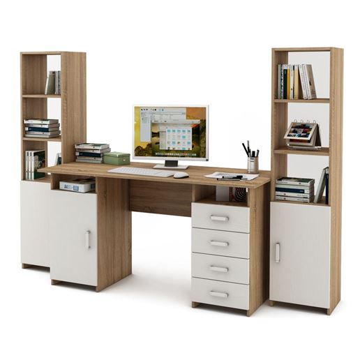 Уголок школьника Лайт-7 (СТЛТ-1 + ПСЛТ-7 + СТЛТ-1)-Дуб-сонома/Белый