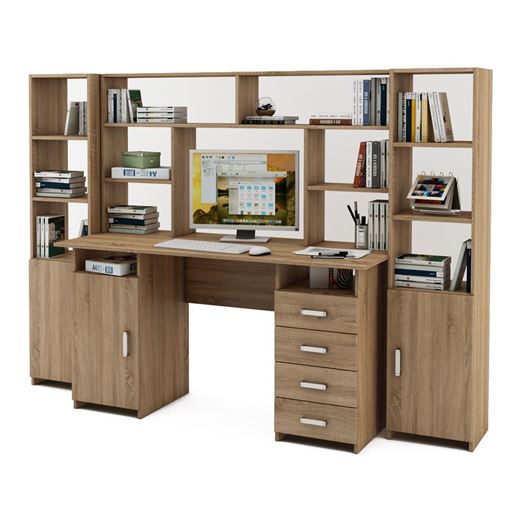 Уголок школьника Лайт-7 с надстройкой  (СТЛТ-1 + ПСЛТ-7-СН + СТЛТ-1)-Дуб сонома