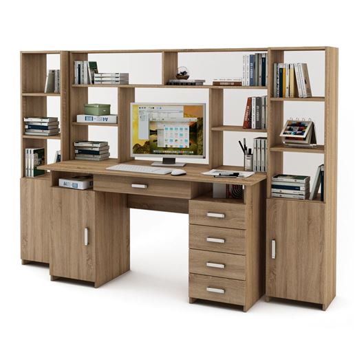 Уголок школьника Лайт-7Я с надстройкой (СТЛТ-1 + ПСЛТ-7Я-СН + СТЛТ-1)-Дуб сонома