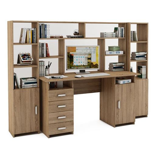 Уголок школьника Лайт-8 с надстройкой  (СТЛТ-1 + ПСЛТ-8-СН + СТЛТ-1)-Дуб сонома
