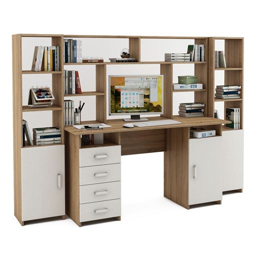 Уголок школьника Лайт-8 с надстройкой  (СТЛТ-1 + ПСЛТ-8-СН + СТЛТ-1)-Дуб-сонома/Белый