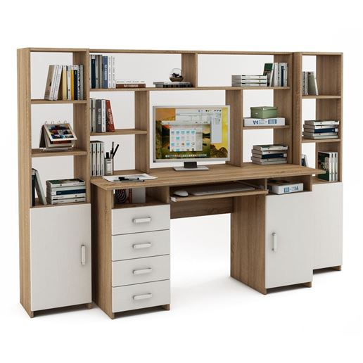 Уголок школьника Лайт-8К с надстройкой (СТЛТ-1 + ПСЛТ-8К-СН + СТЛТ-1)-Дуб-сонома/Белый