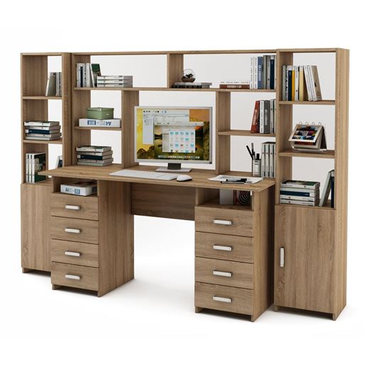 Уголок школьника Лайт-9 с надстройкой  (СТЛТ-1 + ПСЛТ-9-СН + СТЛТ-1)-Дуб сонома