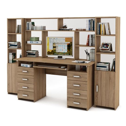 Уголок школьника Лайт-9К с надстройкой (СТЛТ-1 + ПСЛТ-9К-СН + СТЛТ-1)-Дуб сонома