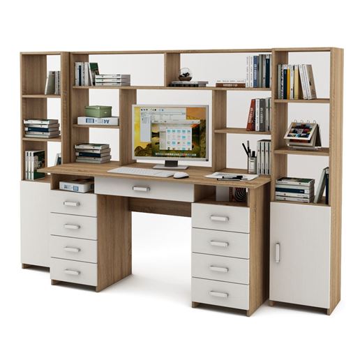 Уголок школьника Лайт-9Я с надстройкой (СТЛТ-1 + ПСЛТ-9Я-СН + СТЛТ-1)-Дуб-сонома/Белый