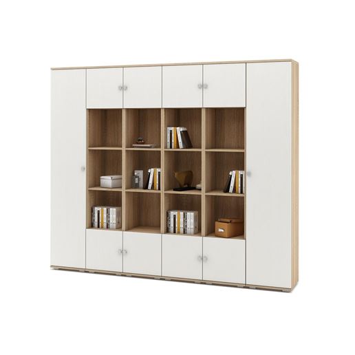 Стеллаж Тунис-7 (ШТ-1Б + СТТ-2 + СТТ-2 + СТТ-2 + СТТ-2 + ШТ-1Б)-Дуб-сонома/Белый