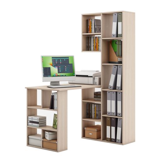 Стеллаж Феликс-2 + стол Феликс-5-Дуб-молочный