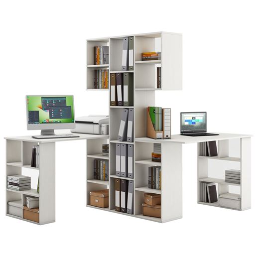 Стеллаж Феликс-3 + стол Феликс-5 + стол Феликс-5-Белый