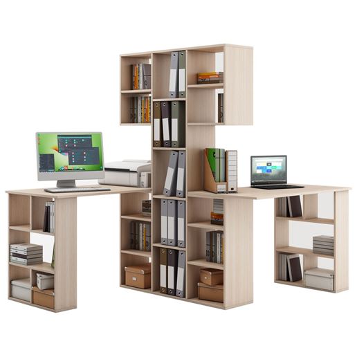 Стеллаж Феликс-3 + стол Феликс-5 + стол Феликс-5-Дуб-молочный