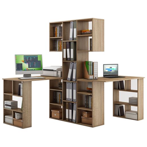 Стеллаж Феликс-3 + стол Феликс-5 + стол Феликс-5-Дуб-сонома