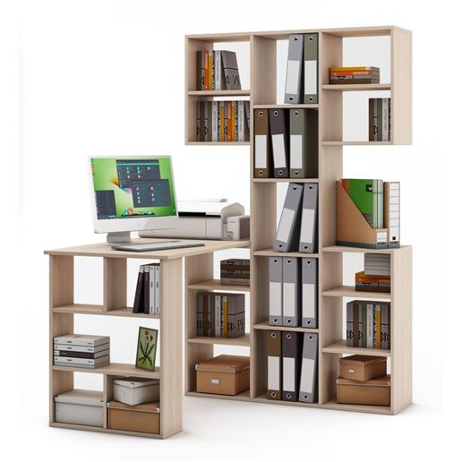 Стеллаж Феликс-3 + стол Феликс-5-Дуб-молочный