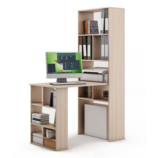 Стеллаж Феликс-4 + стол Феликс-5-Дуб-молочный