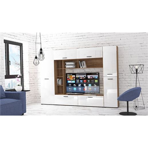 Стенка для гостиной Берн G2285 ДУБ КРАФТ + БЕЛЫЙ ГЛ