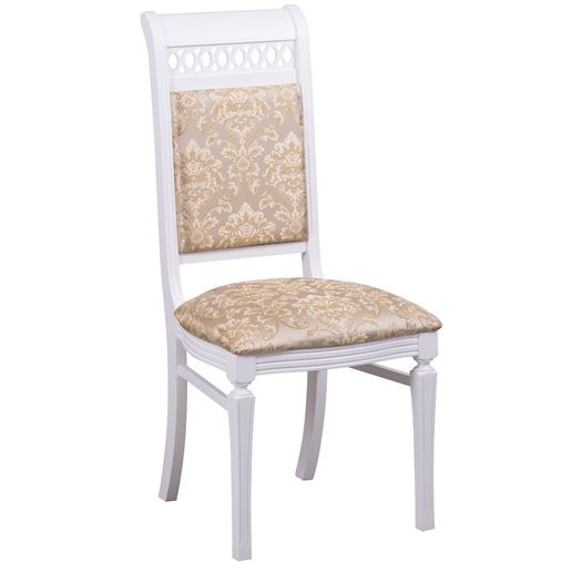 Стул Флоренция 1/Массив бука Белый матовый/Ткань 302, Бежево-золотистый узор