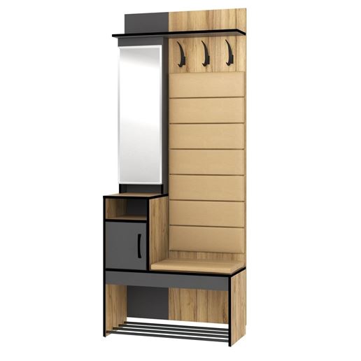 Прихожая Ольга-лофт 1/ЛДСП/Экокожа/Зеркало/80*35*200/Дуб крафт золотой/Темно-серый