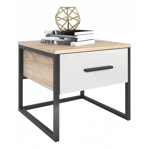 Тумбочка Эдмонтон T46 ( Тумба прикроватная ЭДМОНТОН Т46 ДУБ СОНОМА + БЕЛЫЙ)