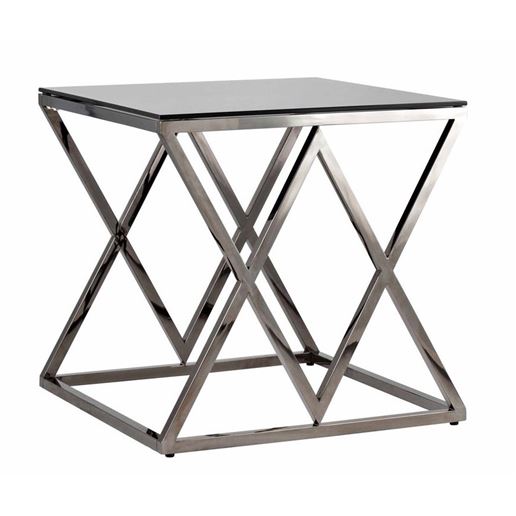 Журнальный стол 55*55 ИНСИГНИЯ сталь темный хром стекло smoke