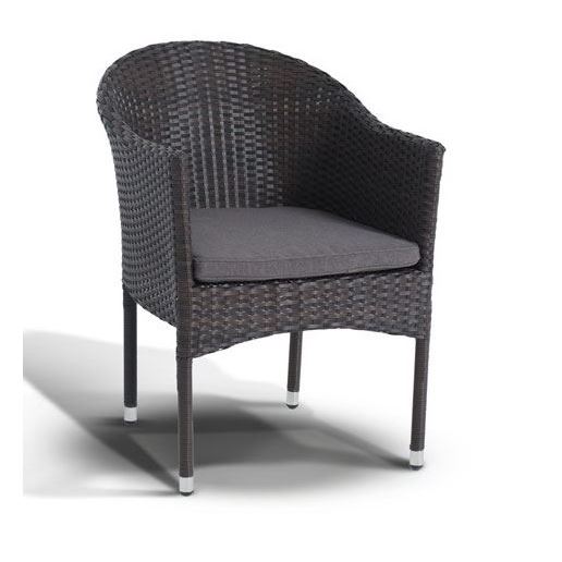 Стул "Фраппе", коричневый, подушка серая, плоский искусственный ротанг