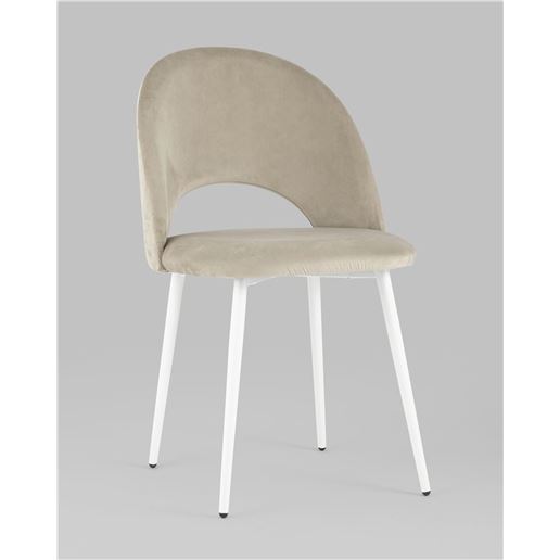 Стул Меган велюр бежевый белые ножки