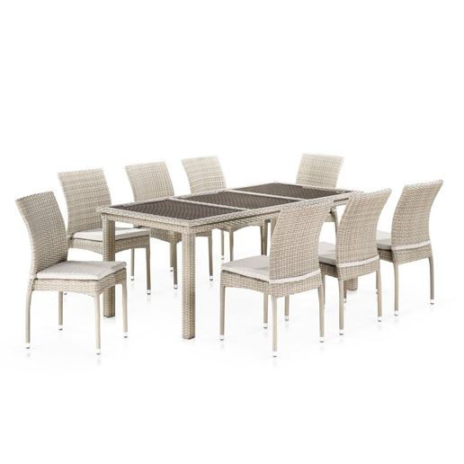 Комплект плетеной мебели T365/Y380C-W85 Latte (8+1) + подушки