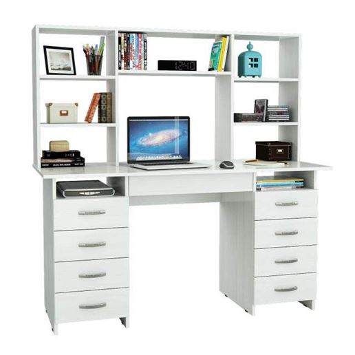 Стол компьютерный Милан-10Я, с ящиком и надставкой белый