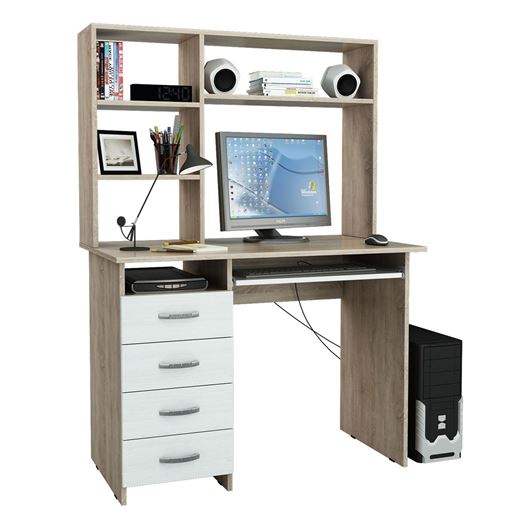 Стол компьютерный Милан-3, с надставкой дуб сонома / белый