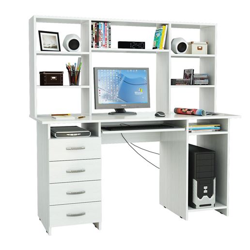 Стол компьютерный Милан-6П, с полкой и надставкой белый