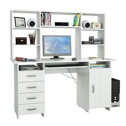 Стол компьютерный Милан-7П, с полкой и надставкой белый