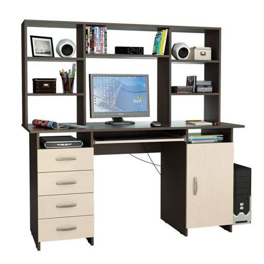 Стол компьютерный Милан-7П, с полкой и надставкой венге / дуб молочный