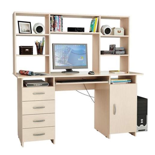 Стол компьютерный Милан-7П, с полкой и надставкой дуб молочный