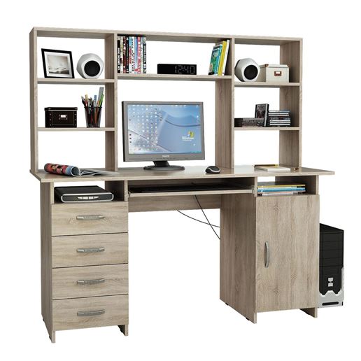 Стол компьютерный Милан-7П, с полкой и надставкой дуб сонома