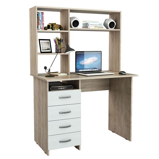 Стол письменный Милан, с надставкой дуб сонома / белый