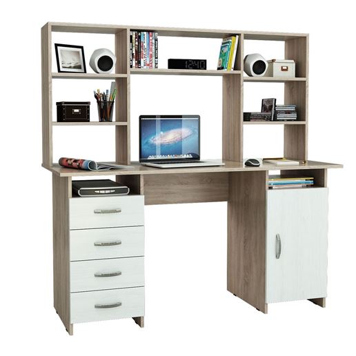 Стол письменный Милан-7, с надставкой дуб сонома / белый